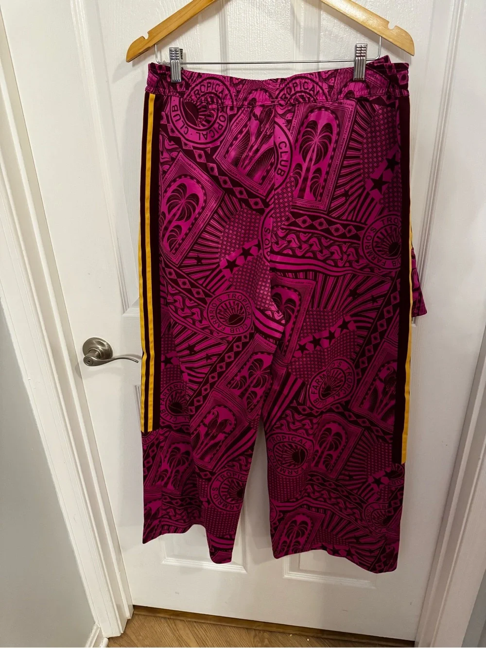 Adidas x Farm Rio Magenta Athletic Track Pants with Gold Stripes - Picture 4 of 4